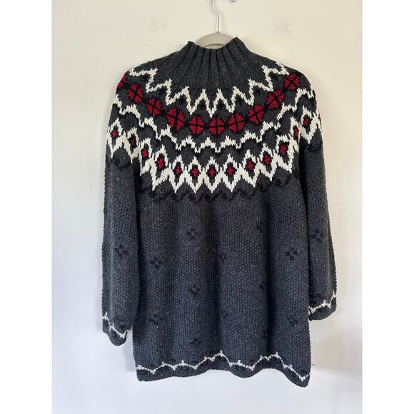 Vintage Moda International knit fair isles sweater size M grey mock neck - Picture 3 of 7